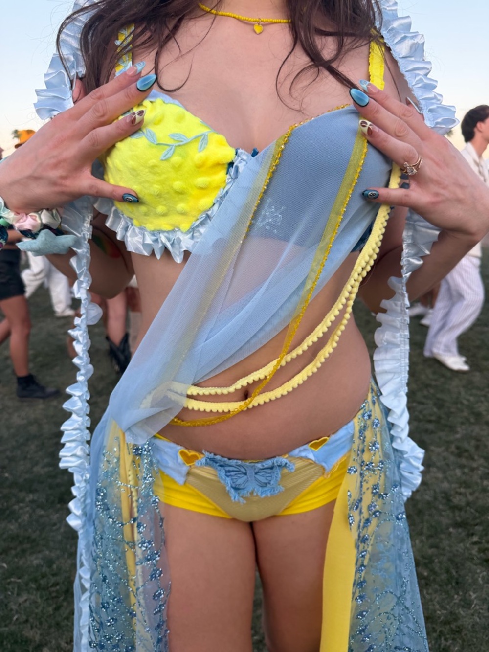 Handmade one of a kind yellow and blue festival outfit